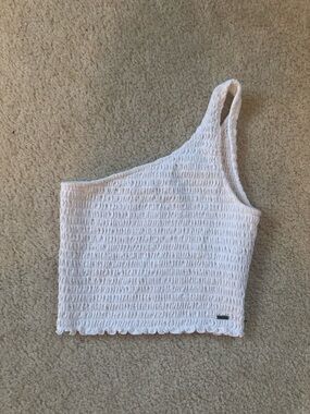 Hollister White One-Shoulder Smocked Crop Top